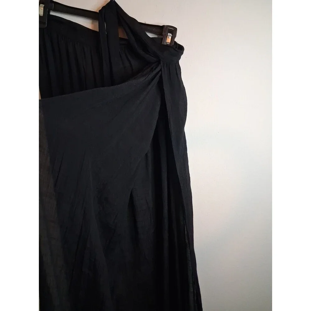 SHEIN Beach Coverup Maxi Skirt Large Black Gauze Tie Wrap Vacation Summer Boho